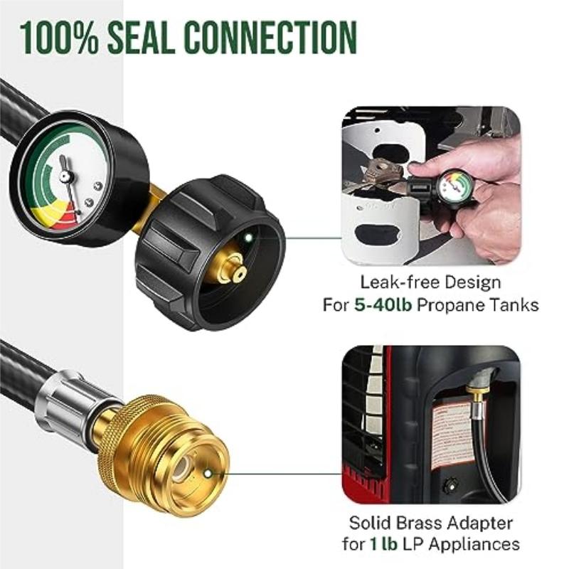 Propane Adapter Hose with Gauge Compatible with Coleman Stove, Buddy Heater