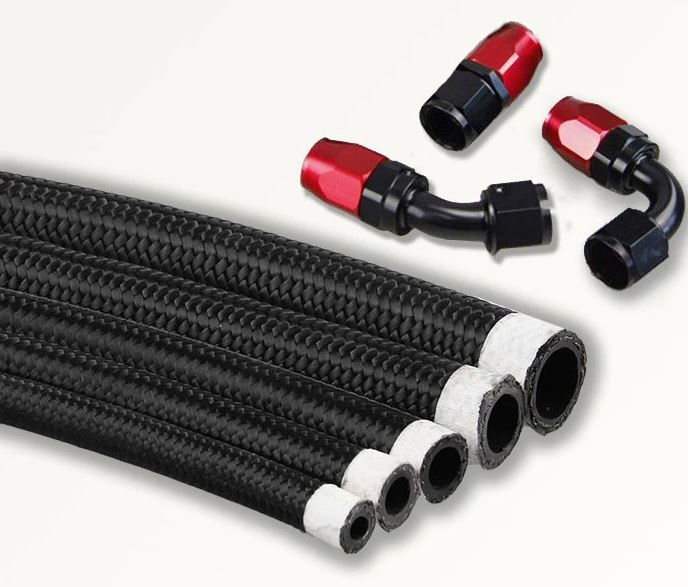 Black Nylon Braided Hydraulic Oil Cooler Engine Fuel Rubber Brake Hose with Aluminum Fittings for Car and Motorcycle