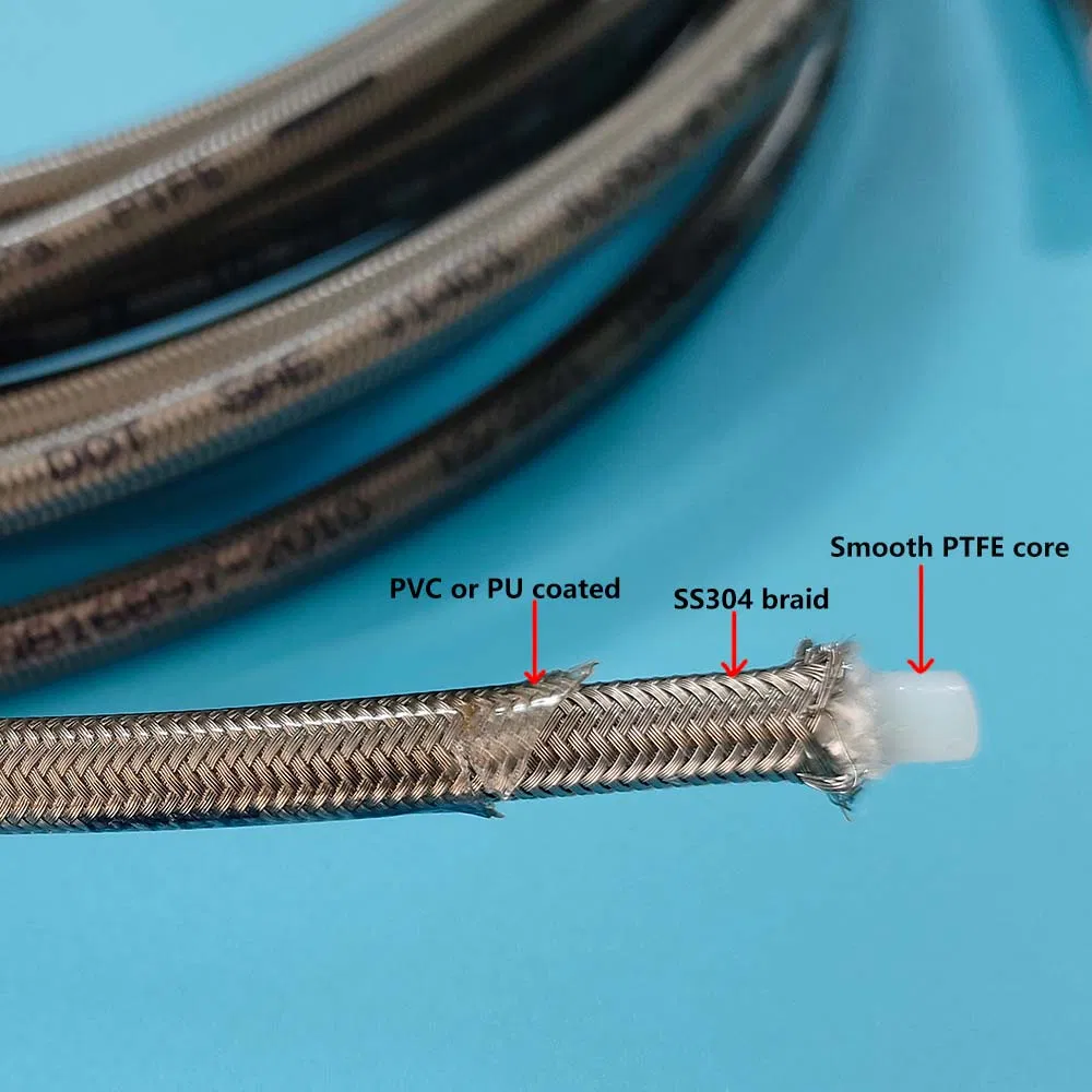 3an PTFE Hose with Stainless Steel Braided Compatible with Brake, Clutch, Hydraulic