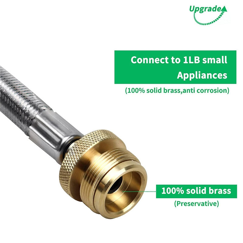 12FT Propane Stainless Braided Hose Tank Adapter Qcc Head 1''-20 Male Braided Steel Hose for Camping Stove Smooth Surface