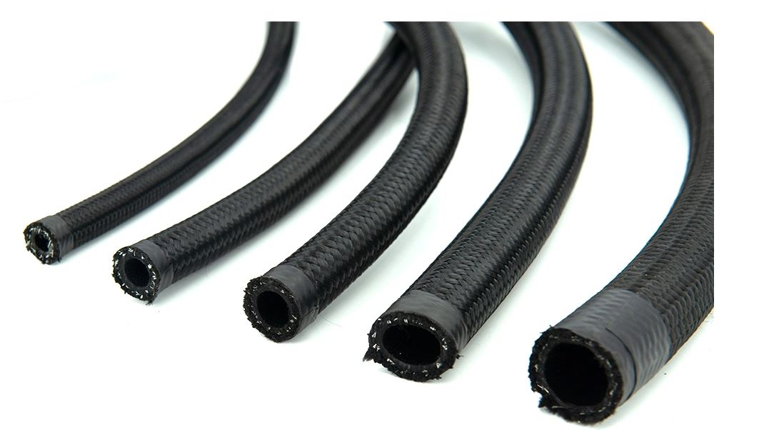 Black Nylon Braided Hydraulic Oil Cooler Engine Fuel Rubber Brake Hose with Aluminum Fittings for Car and Motorcycle