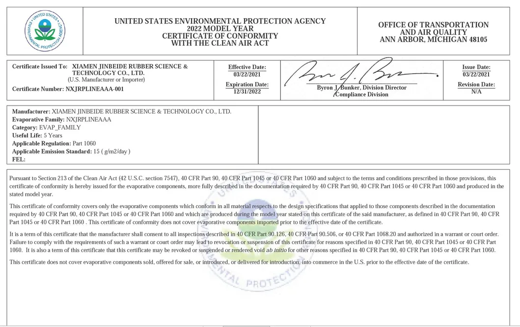 EPA CARB Certificate 1