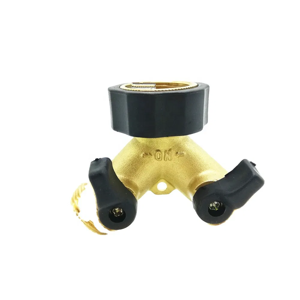 Manual Straight Through 2 Way Brass Hose Connector Valve Garden Hose Splitter
