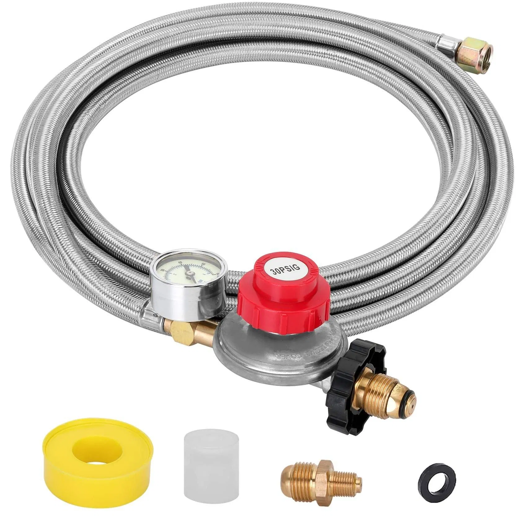 High Pressure Propane Hose with Smooth 3/8\" Female Quick Connect Disconnect Including Regulator
