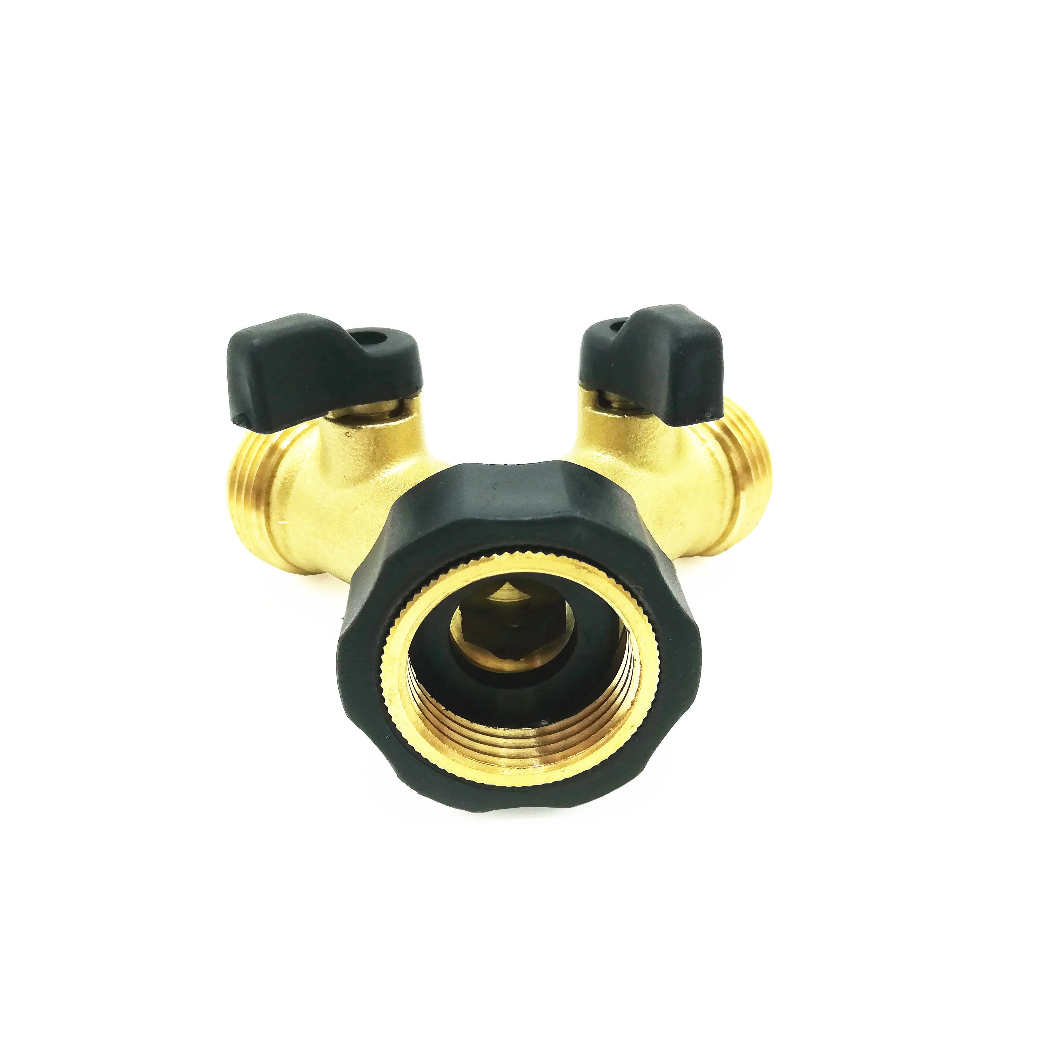 Manual Straight Through 2 Way Brass Hose Connector Valve Garden Hose Splitter