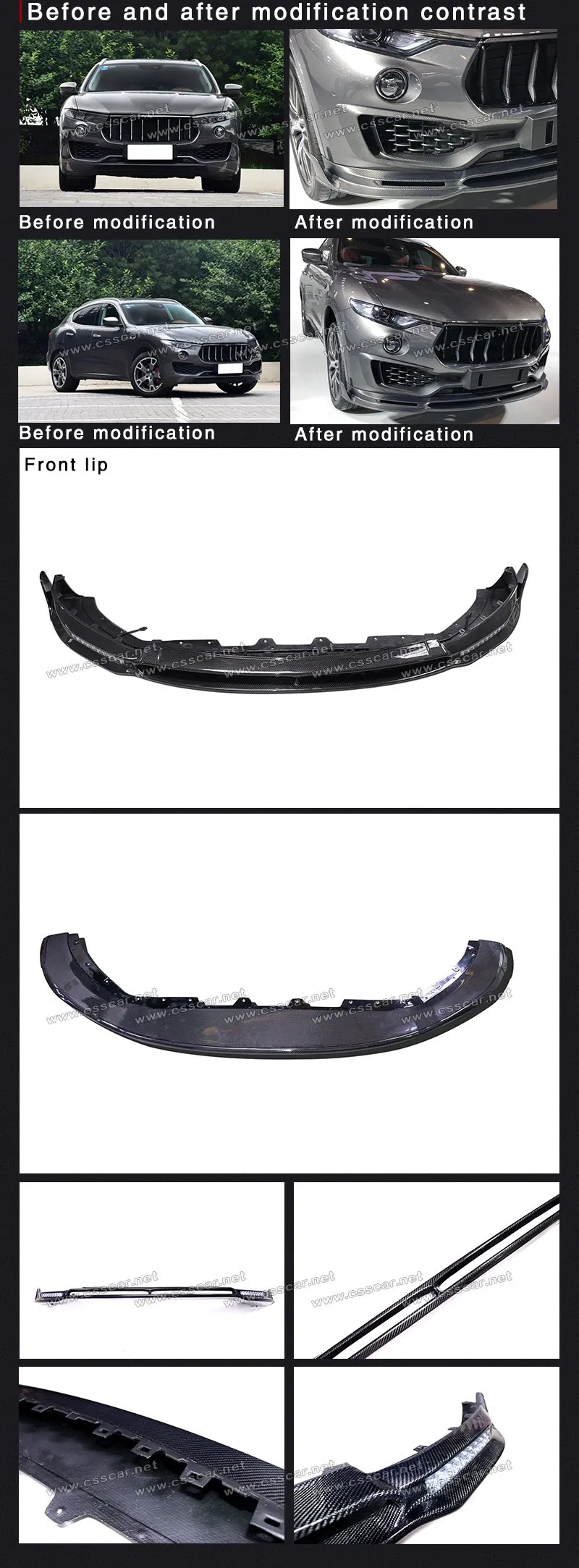 Body Part Mansory Style Carbon Fiber Front Lip for Maserati Levante Car Accessories