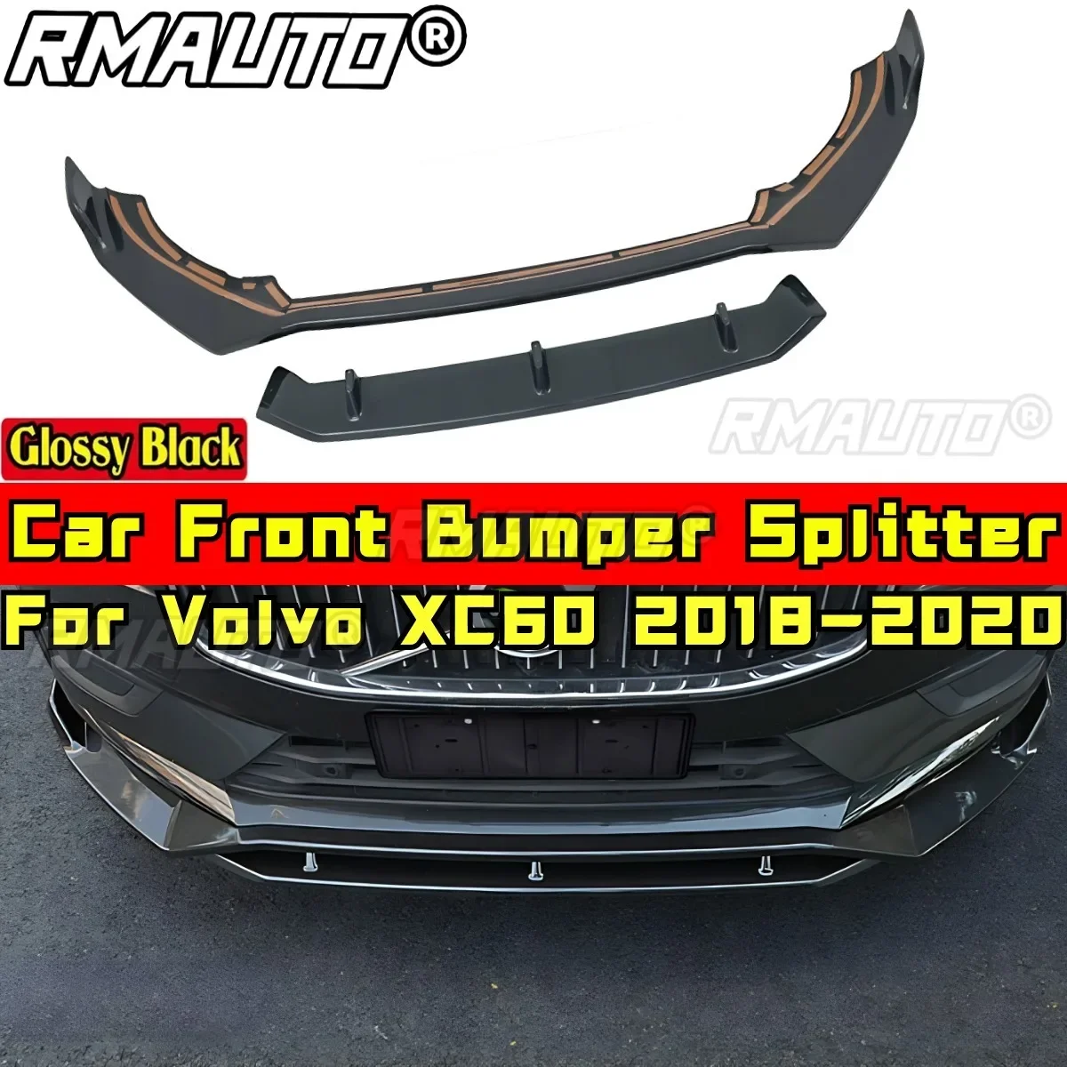 For Volvo XC60 2018-2020 Body Kit Front Bumper Splitter Carbon Fiber Look Sport Style Front Bumper Diffuser Car Accessories