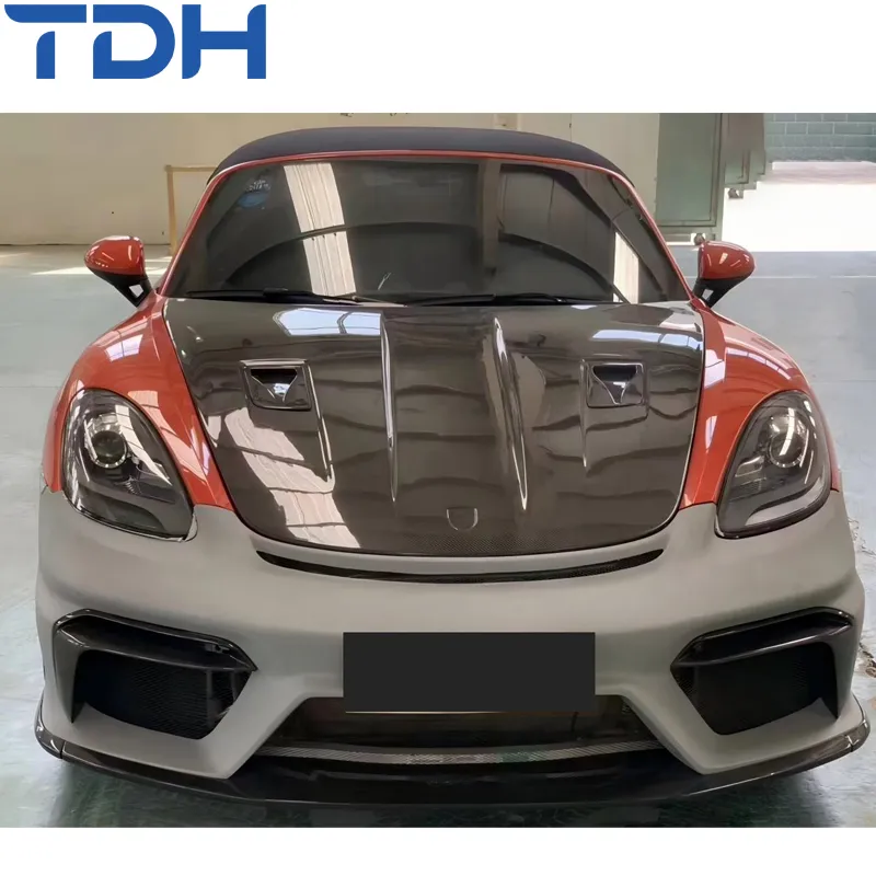 Car Accessories Dry Carbon Fiber Hood for 2006-2024 Porsche Cayman 718 987 981 Facelift to Gt4 Style Dry Carbon Fiber Engine Cover Hood