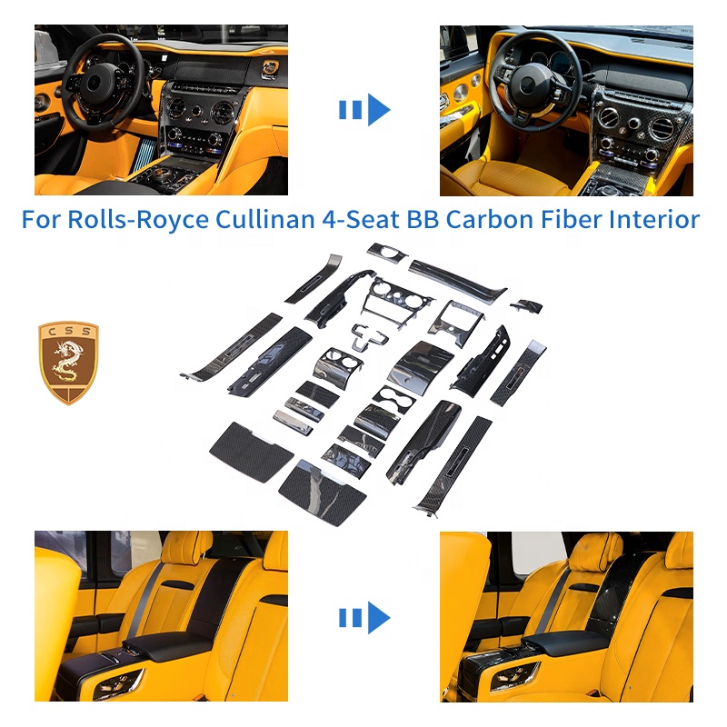 Luxury Upgrade Black-B Car Interior Trims Replacement Kit for Rolls Royce Cullinan SUV Center Console Dashboard Door Sill Plates