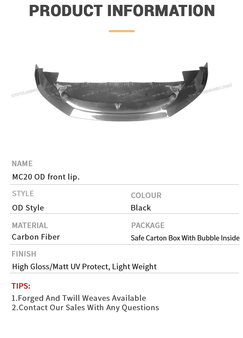 Od Style Dry Carbon Front Lip for Maserati Mc20 2020+ Front Bumper Lip Spoiler Splitter