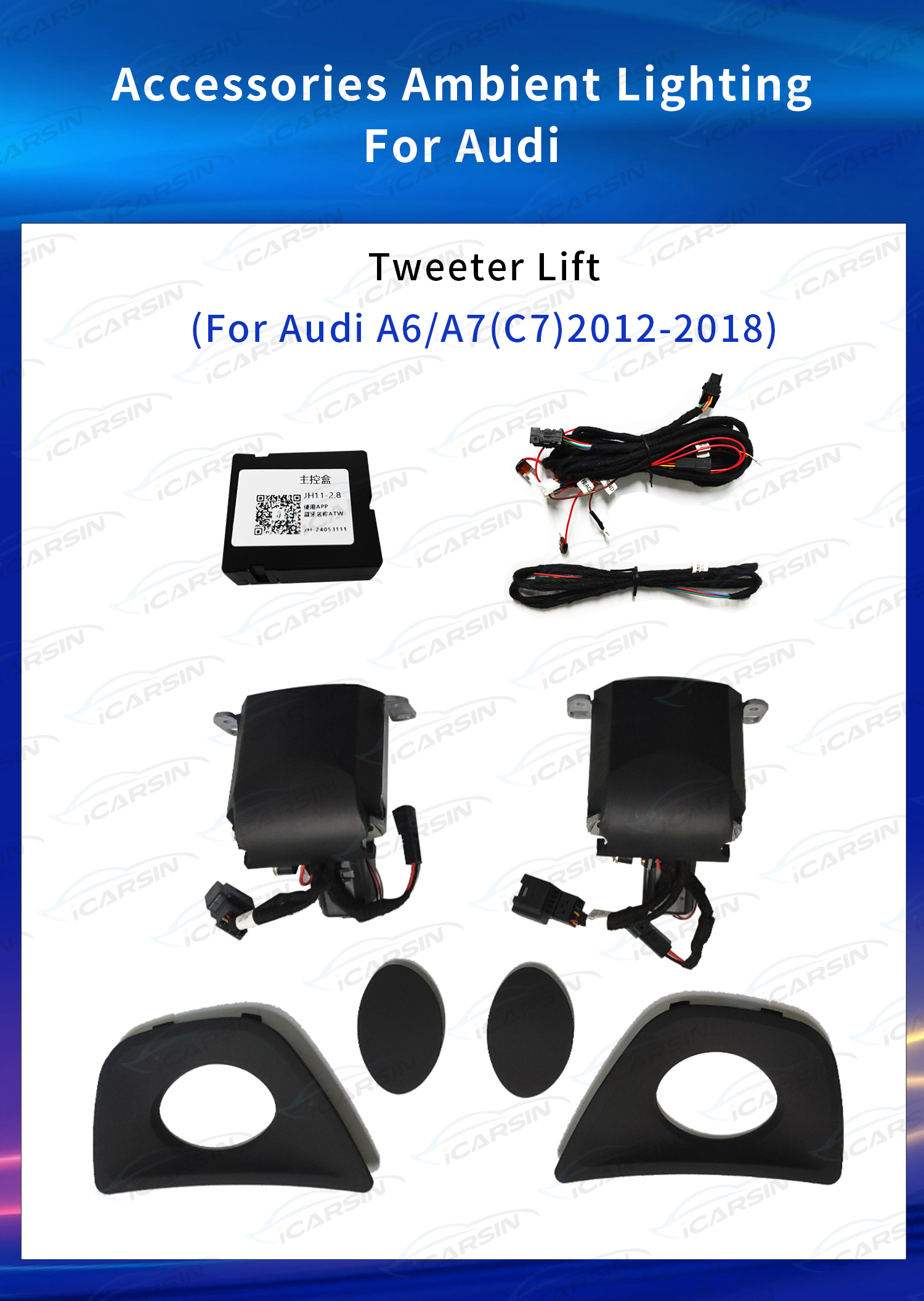 ICarsin App Control Led Car Interior Ambient Lighting Tweeter Speaker Decoration for Audi A4 A5 A6 A7 Q5 Q7 Q8 C7 C8 Accessories
