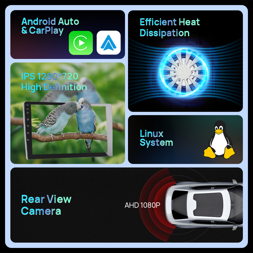 F133 Linux 9/10 Inch Universal Car Radio 2Din Multimedia Player With Wireless CarPlay Android Auto FM USB BT Car IPS Screen