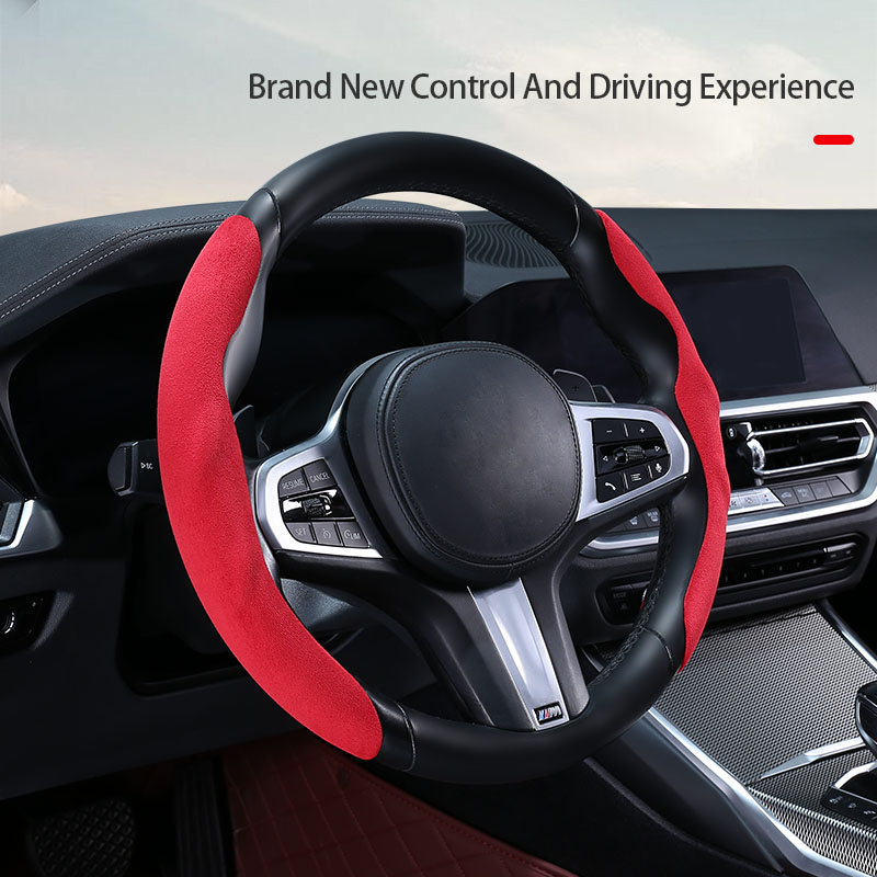 2pcs Set YXJH Brand AC Schnitzer X5 E70 SUV Steering Wheel Cover Comfortable Sports Suede Leather Wear-resistant Anti-skid