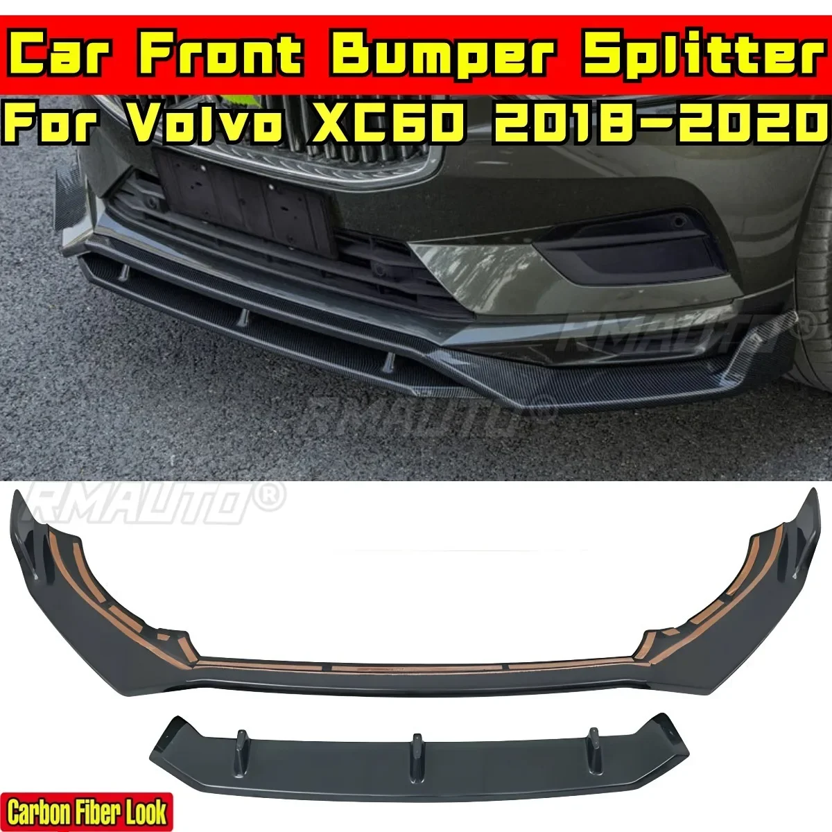 For Volvo XC60 2018-2020 Body Kit Front Bumper Splitter Carbon Fiber Look Sport Style Front Bumper Diffuser Car Accessories