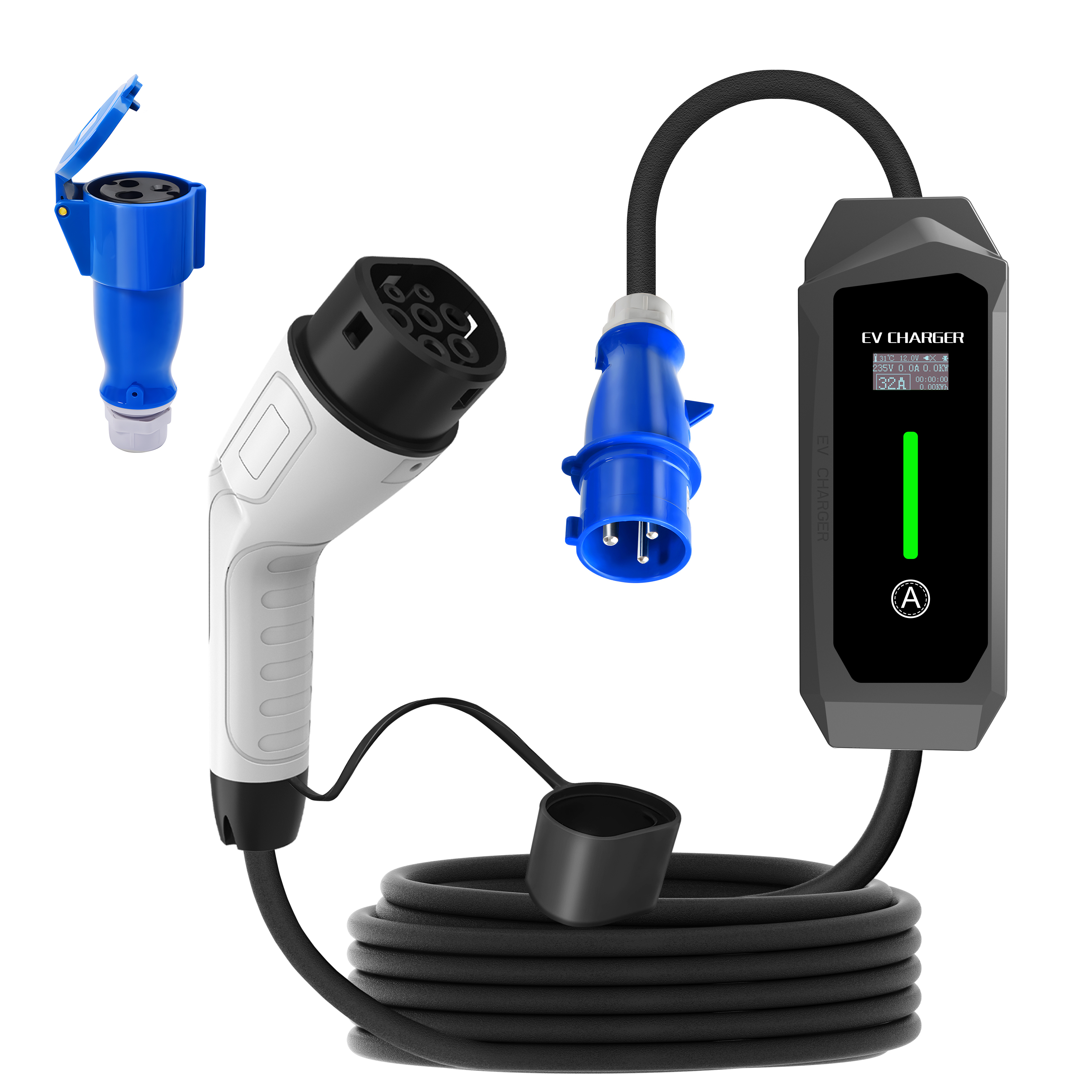Homeuse Type 2 3.5KW 16A 7KW 32A Current Adjustable Portable EV Charger IEC 62190 Certified With Customization Power Plug