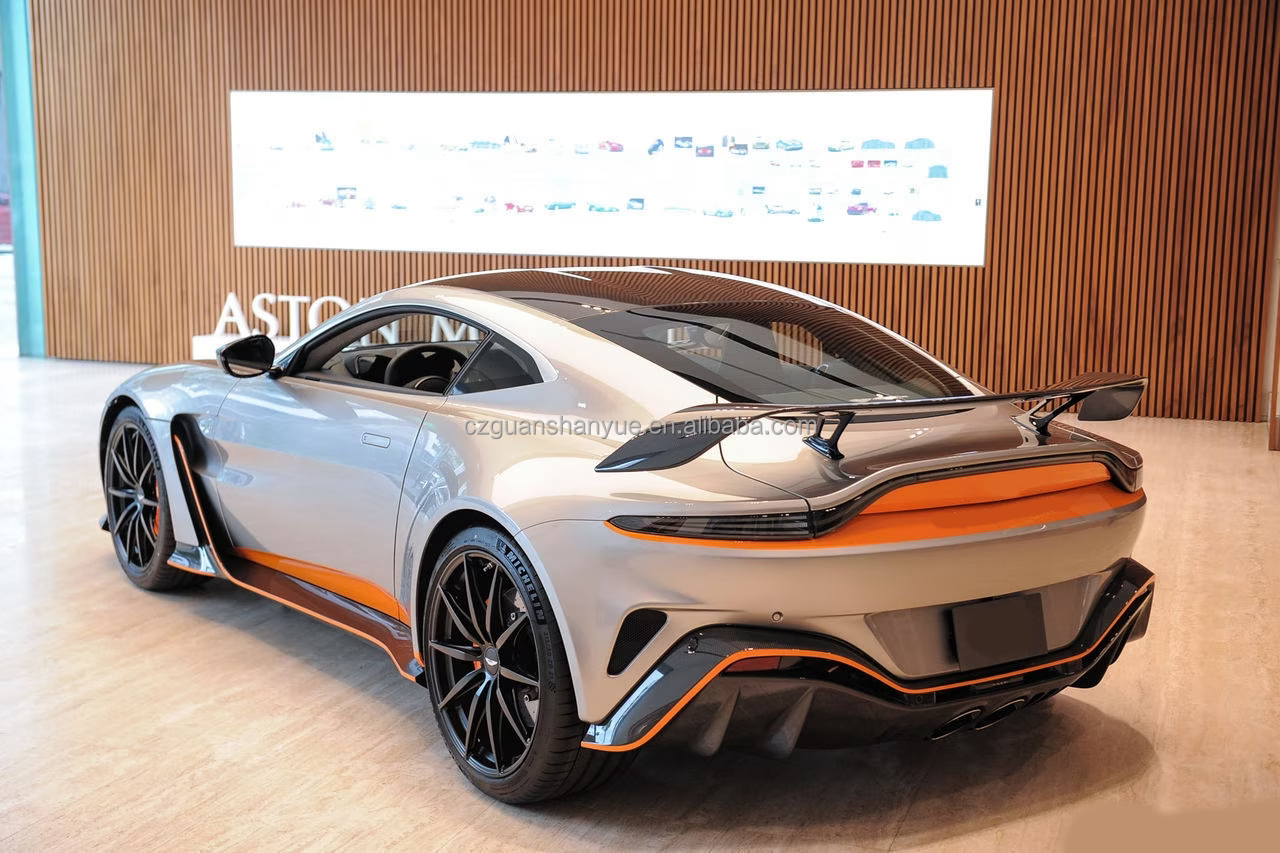 V12 Vantage Style Full Set Wide Body Kit Carbon Fiber Front Bumper Rear Wing &amp; Exhaust System Parts for Aston Martin