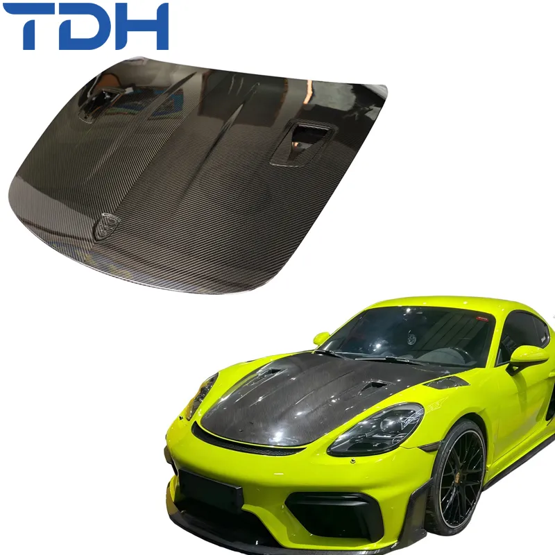 Car Accessories Dry Carbon Fiber Hood for 2006-2024 Porsche Cayman 718 987 981 Facelift to Gt4 Style Dry Carbon Fiber Engine Cover Hood