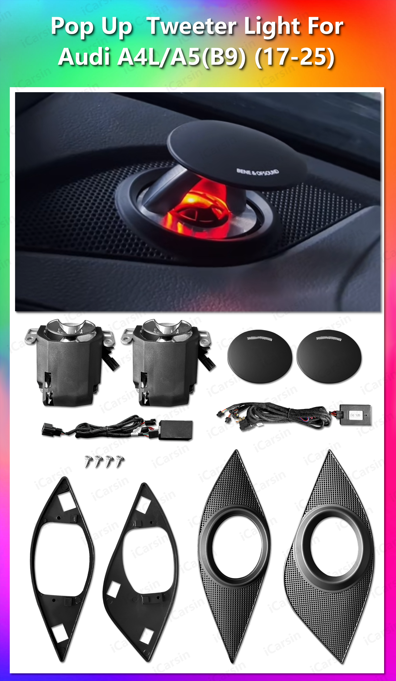 ICarsin App Control Led Car Interior Ambient Light Tweeter Speaker Decoration for Audi A4 A5 A6L A7 Q5 Q7 Q8 C7 C8 Accessories