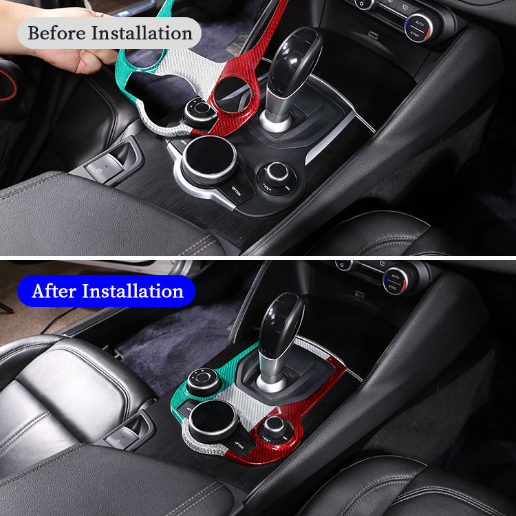 Real Carbon Fiber Gear Panel Decorative Protective Frame Interior Accessories for Alfa Romeo Giulia / Stelvio 2017-2019