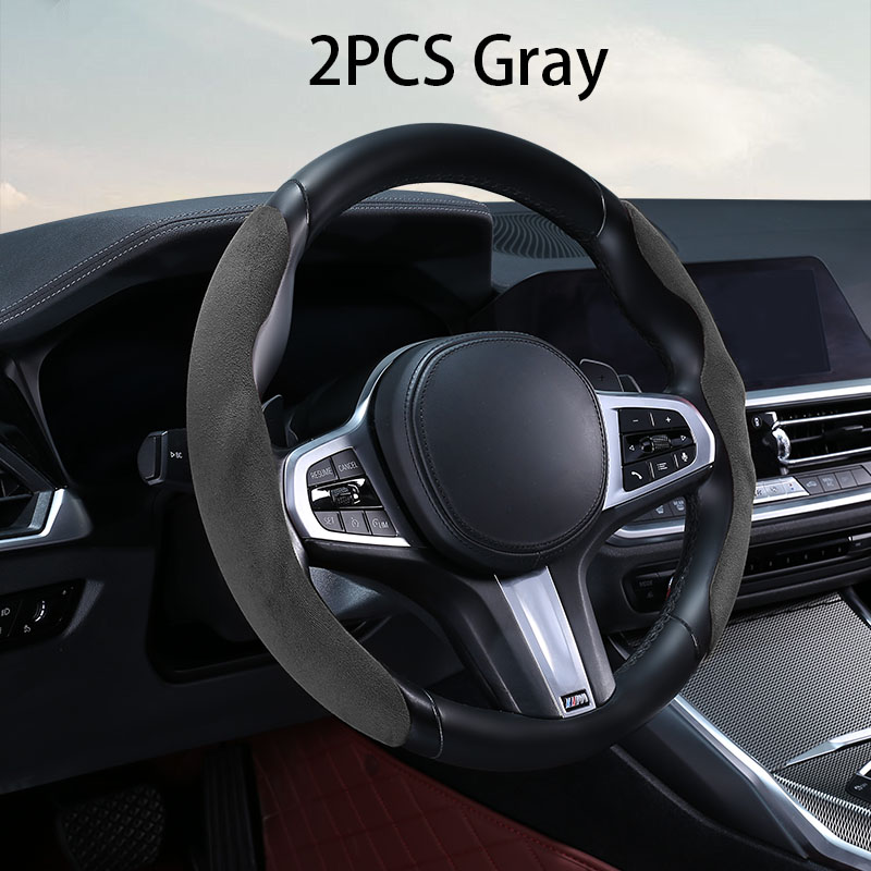 2pcs Set YXJH Brand AC Schnitzer X5 E70 SUV Steering Wheel Cover Comfortable Sports Suede Leather Wear-resistant Anti-skid