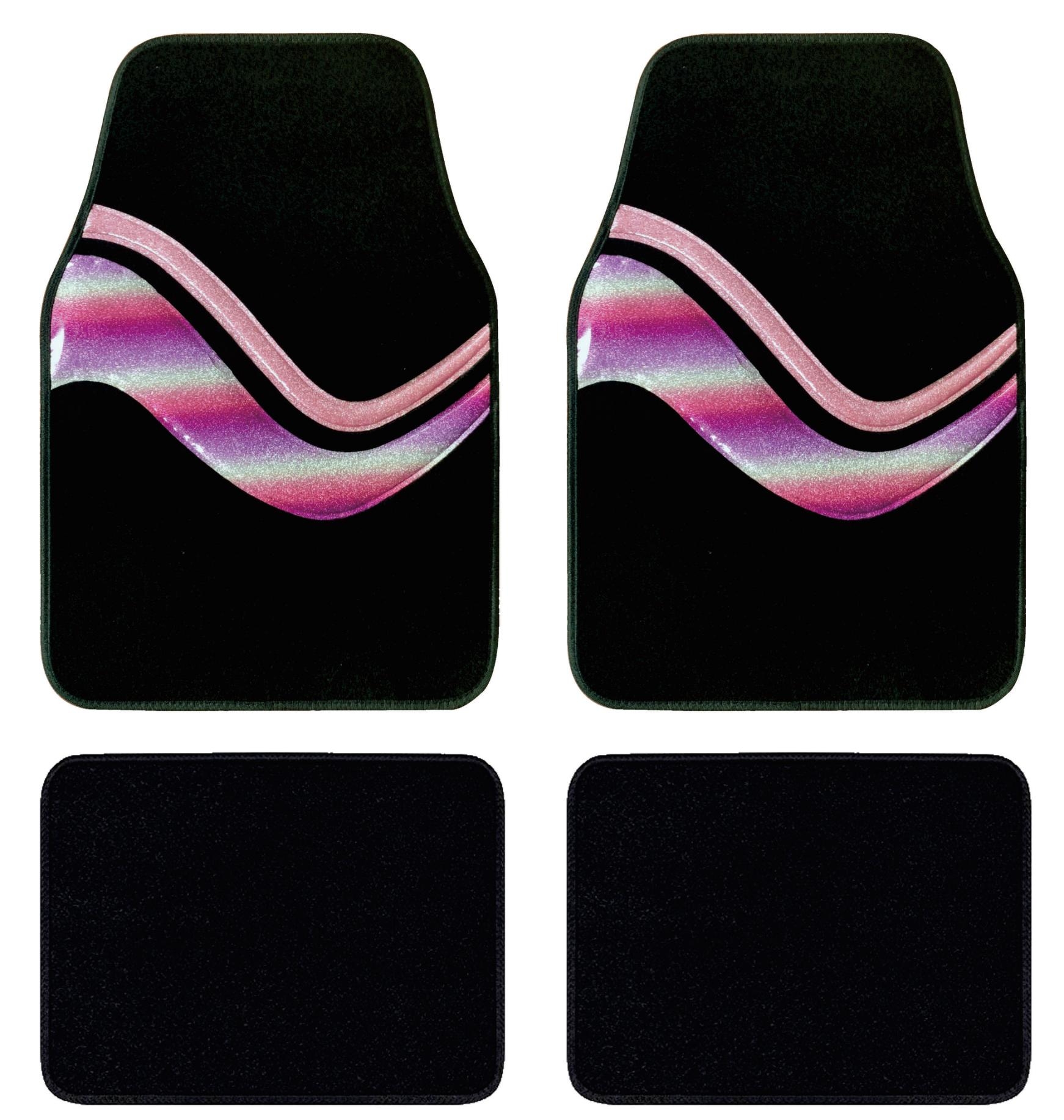 Purple Rainbow Star Laser Snowflake 4pcs 2mm Thick Anti-Slip Nylon Car Mats with Heel Pad Universal SUV/Van