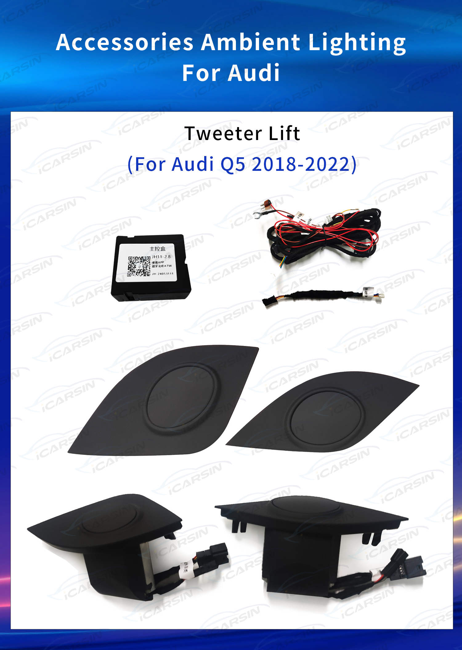 ICarsin App Control Led Car Interior Ambient Lighting Tweeter Speaker Decoration for Audi A4 A5 A6 A7 Q5 Q7 Q8 C7 C8 Accessories
