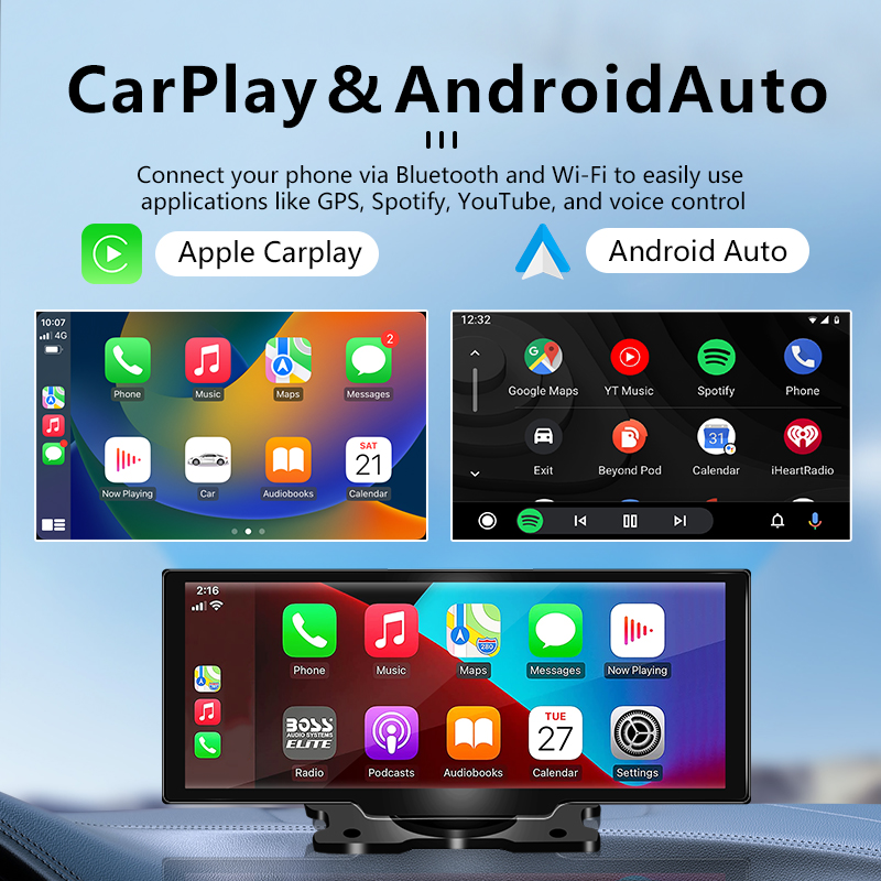 CCENTEN 10.26inch Carplay 1080p Camera Touchscreen Android Auto Car Rearview Driving DVR Mobile Connectivity Carplay Monitor