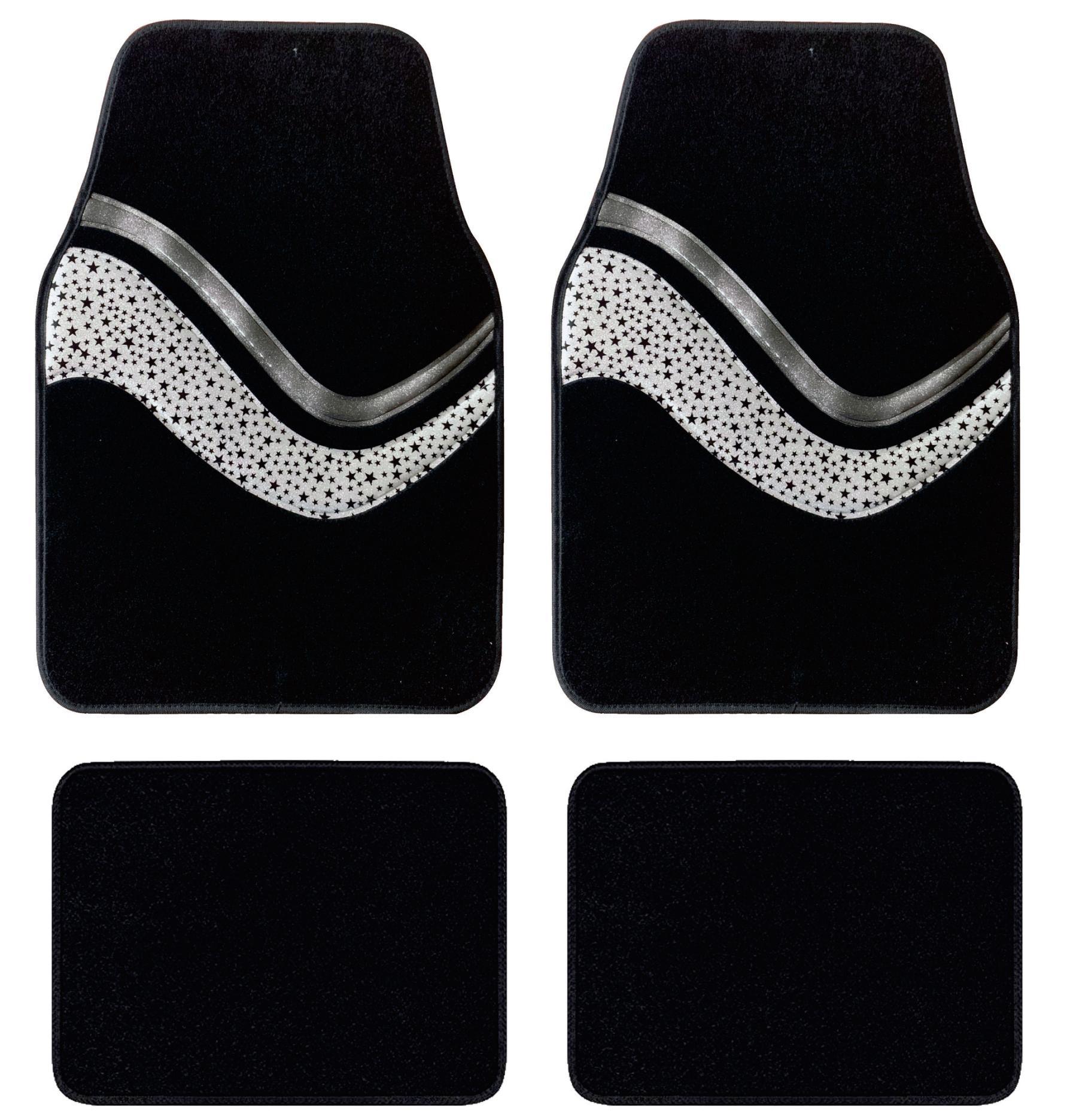 Purple Rainbow Star Laser Snowflake 4pcs 2mm Thick Anti-Slip Nylon Car Mats with Heel Pad Universal SUV/Van