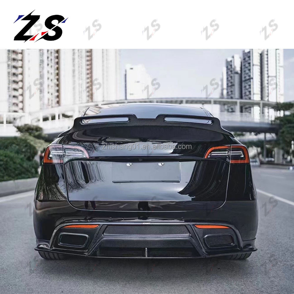 ZS for Tesla Model Y Real Carbon Fiber CMST Style Rear Wing Rear Spoiler Carbon Fiber Wing tesla Model Y Accessories
