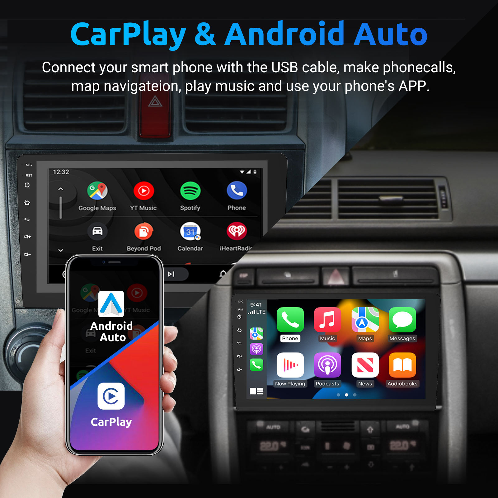 7/9/10/11.5/13.1 Inch 2 Din Car Stereo Android Car Radio Android Auto Carplay Audio DVD Player Navigation GPS For All Car