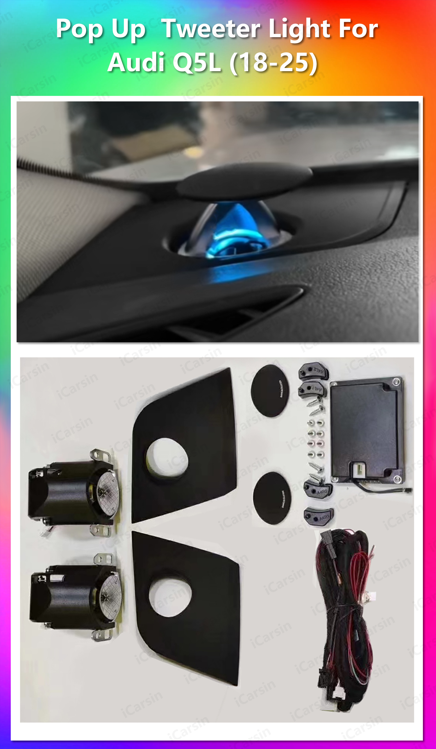ICarsin App Control Led Car Interior Ambient Light Tweeter Speaker Decoration for Audi A4 A5 A6L A7 Q5 Q7 Q8 C7 C8 Accessories