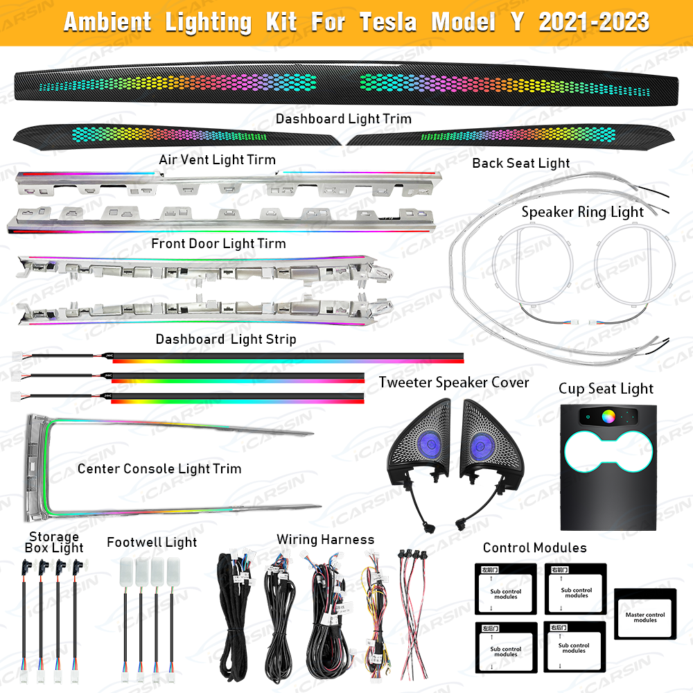 Upgrade Symphony Led Car Interior Ambient Light Accessories for Tesla Model 3/Y 2021-2024 Atmosphere Light Strip Decoration