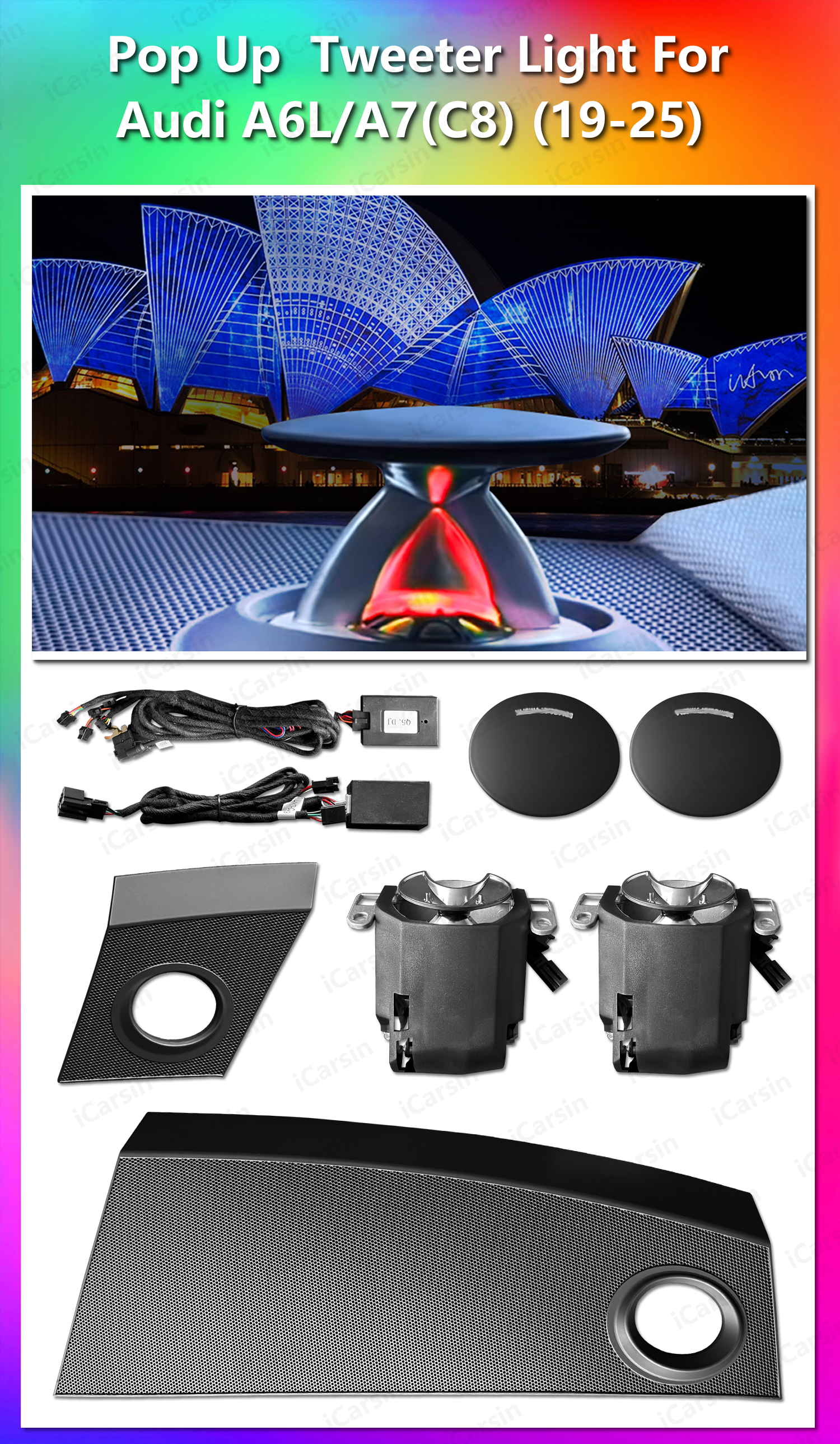 ICarsin App Control Led Car Interior Ambient Light Tweeter Speaker Decoration for Audi A4 A5 A6L A7 Q5 Q7 Q8 C7 C8 Accessories