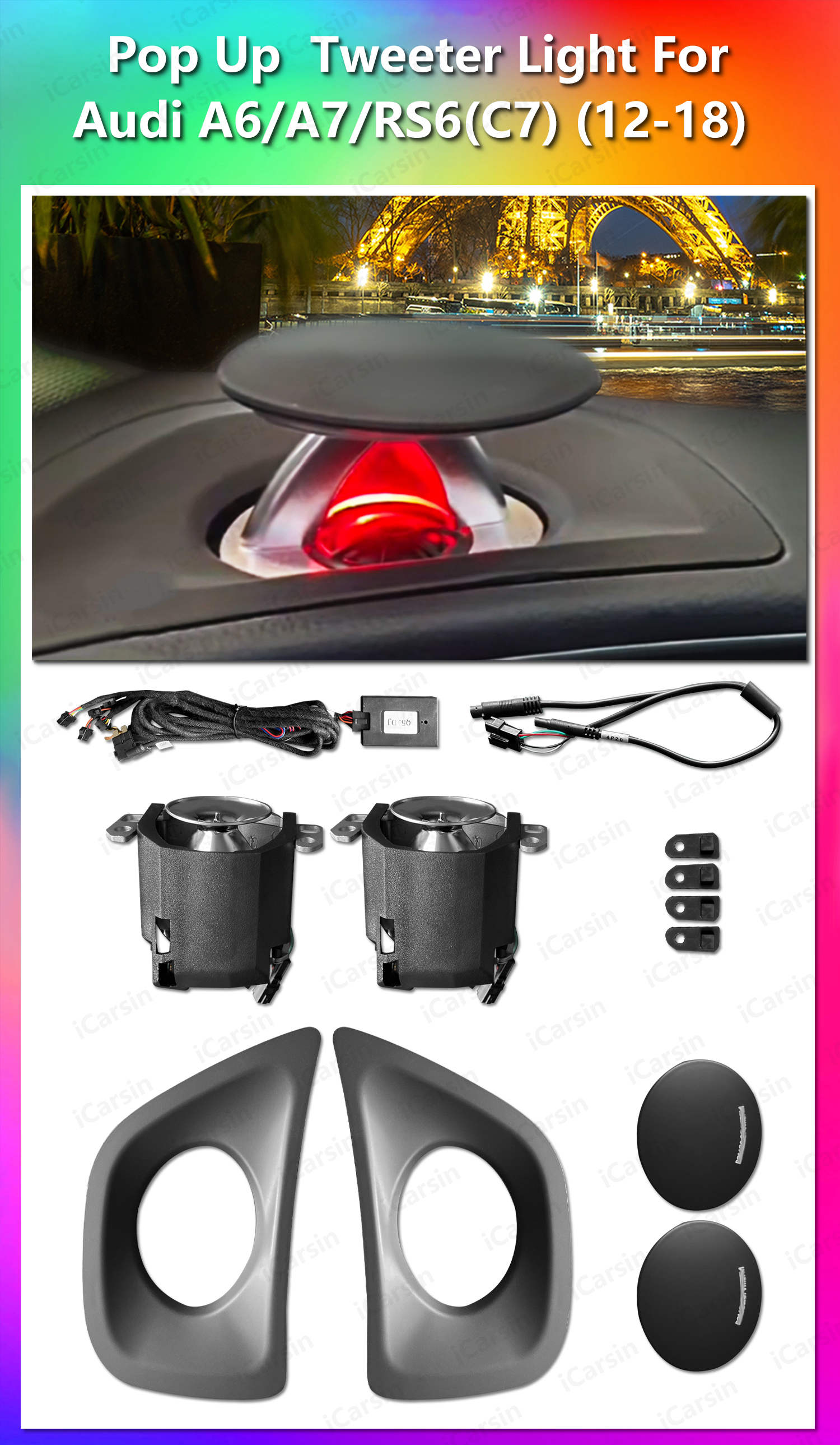 ICarsin App Control Led Car Interior Ambient Light Tweeter Speaker Decoration for Audi A4 A5 A6L A7 Q5 Q7 Q8 C7 C8 Accessories
