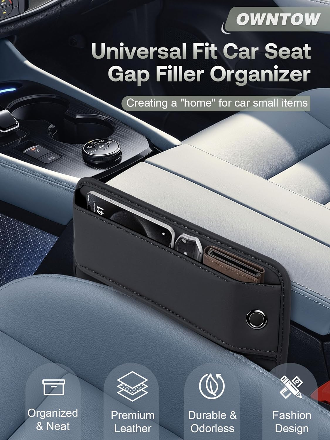 Customized Premium Leather Car Seat Gap Filler Car Organizer Car Accessories for Women Men SUV Truck