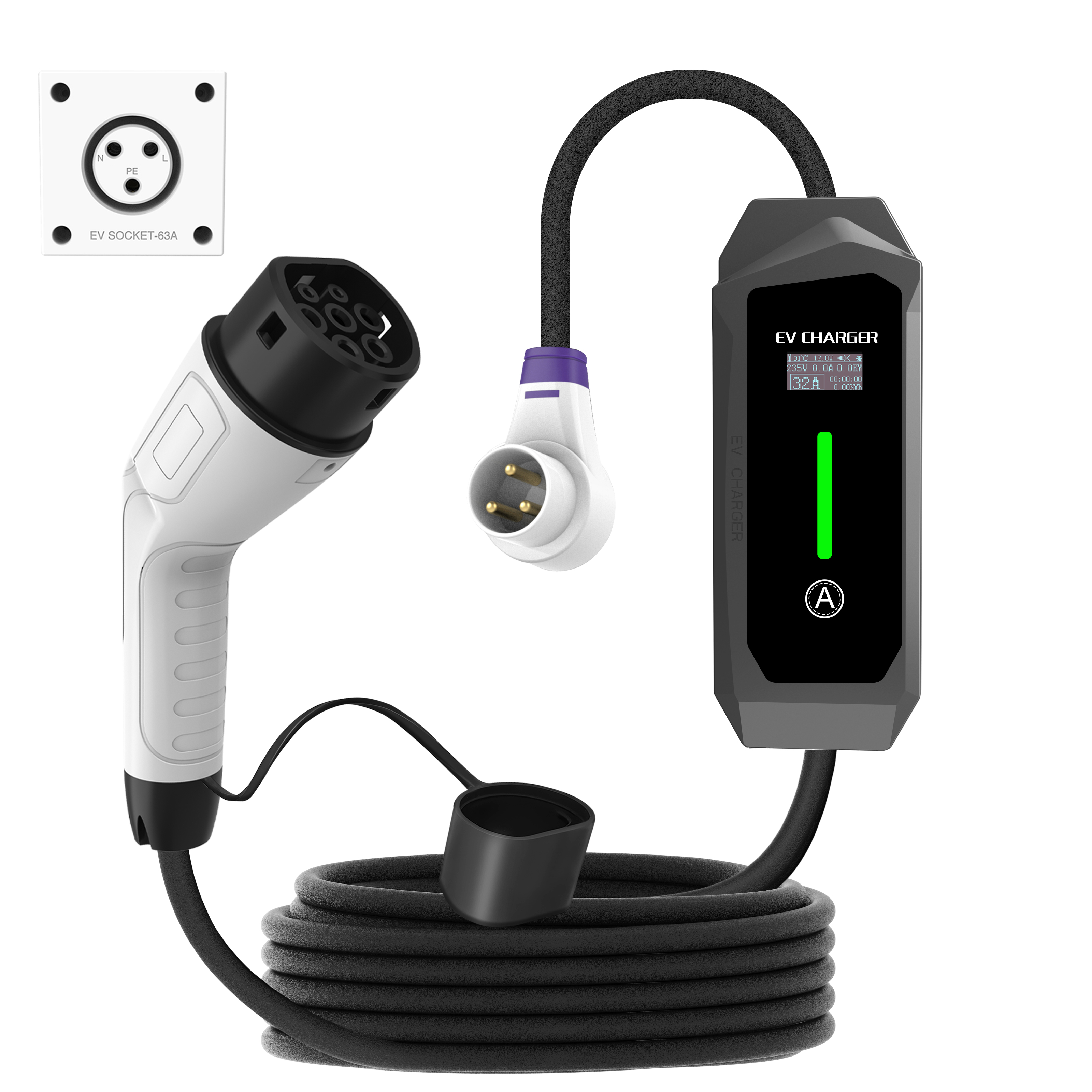 Homeuse Type 2 3.5KW 16A 7KW 32A Current Adjustable Portable EV Charger IEC 62190 Certified With Customization Power Plug