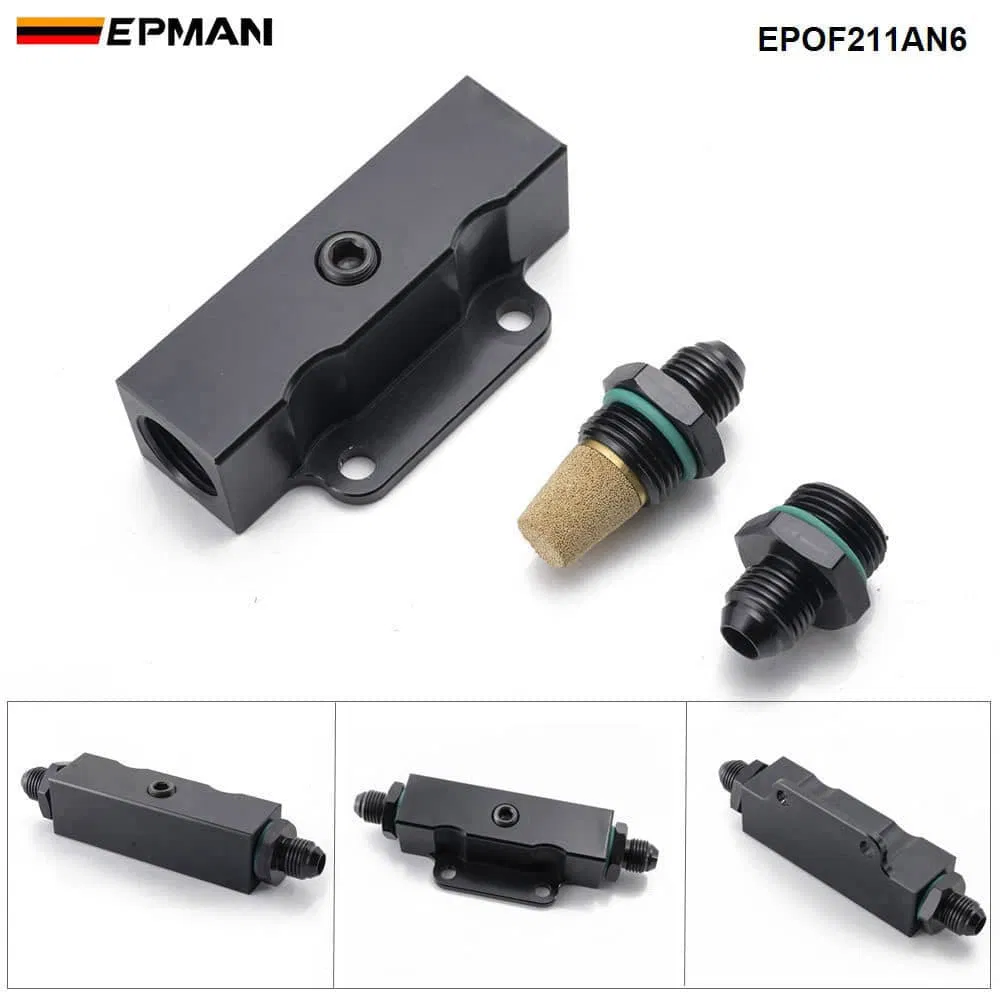 Epman Performance Universal Inline An6 Fuel Filter Billet Aluminium Black 1/8 NPT Port Epof211an6