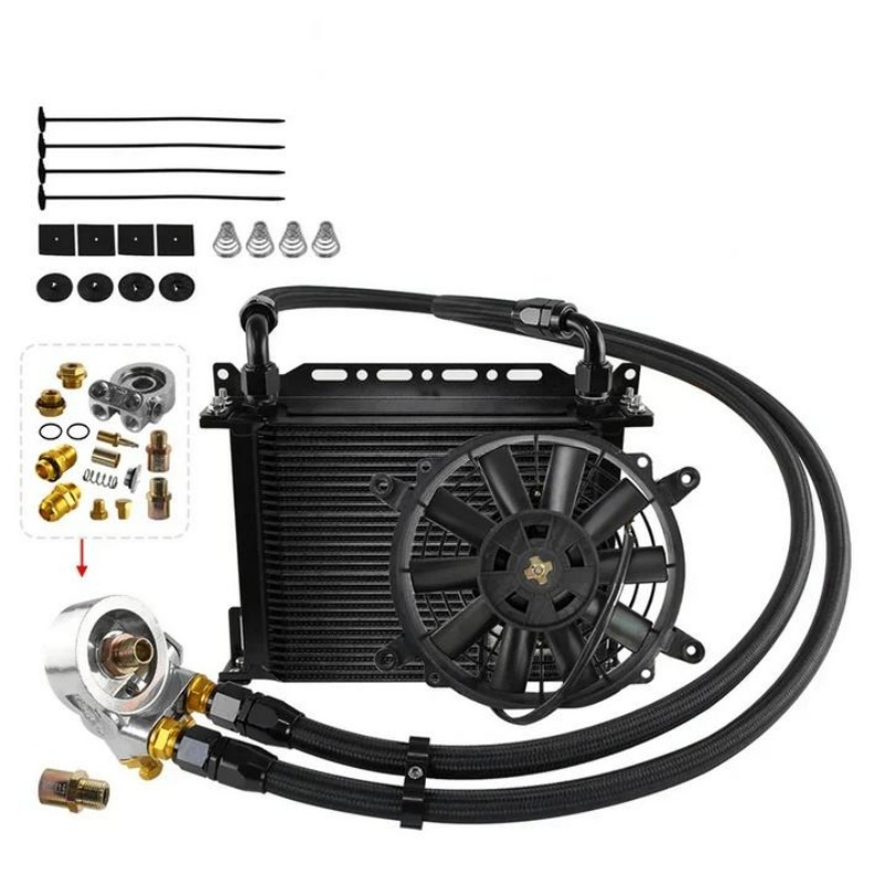Engine Oil Cooler High Performance 28 Row Oil Cooler Universal 80 C Thermostat Adapter 3/4X16unf and M20X1.5 +7" Electric Fanblack/Silver