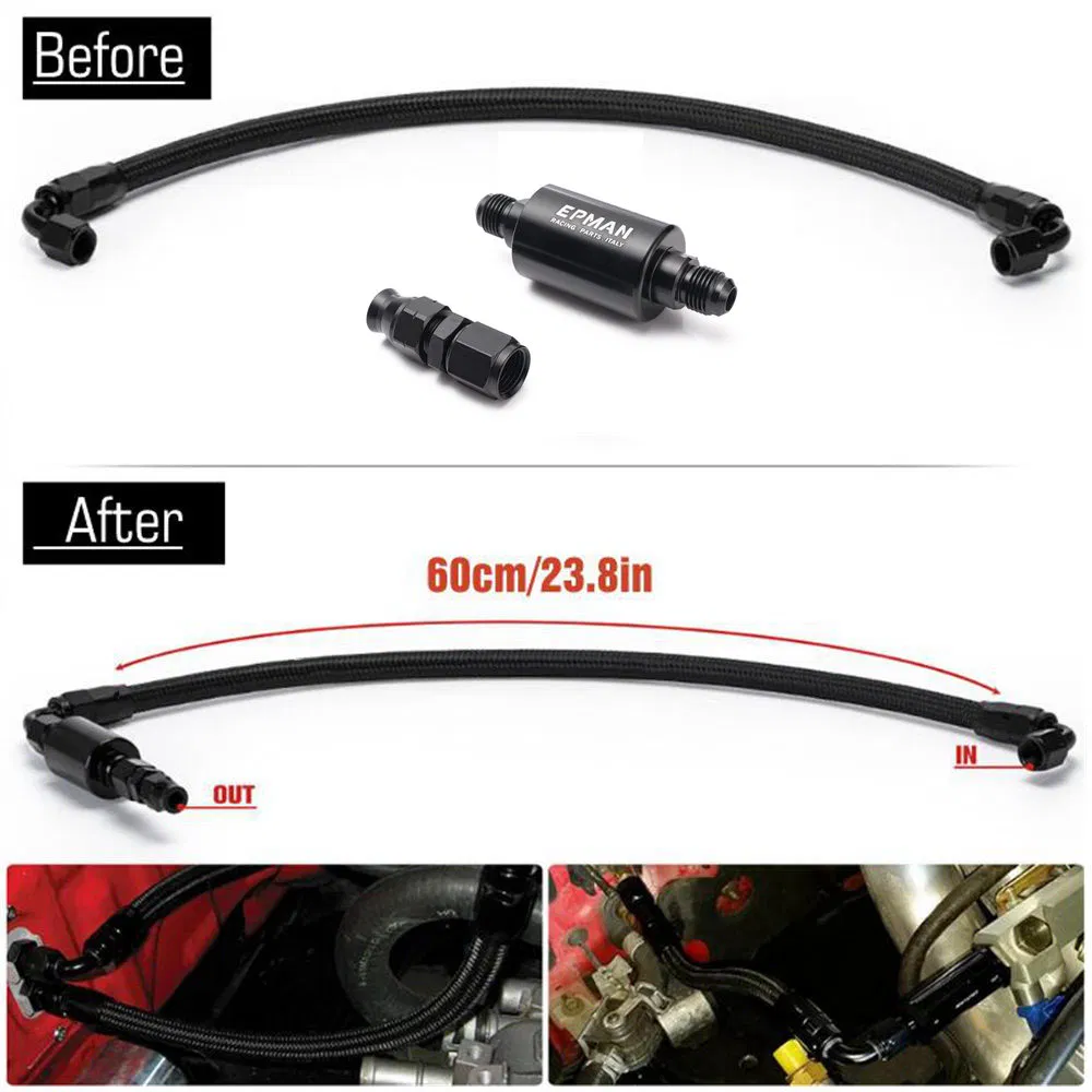 Epman Tucked Fuel Line Fittings Kit - Inline Filter W/ 60mm Fuel Hose for Honda Civic Integra B/D Series An6 Filter Eg Ek DC2 Crx Ef Epflb26ta