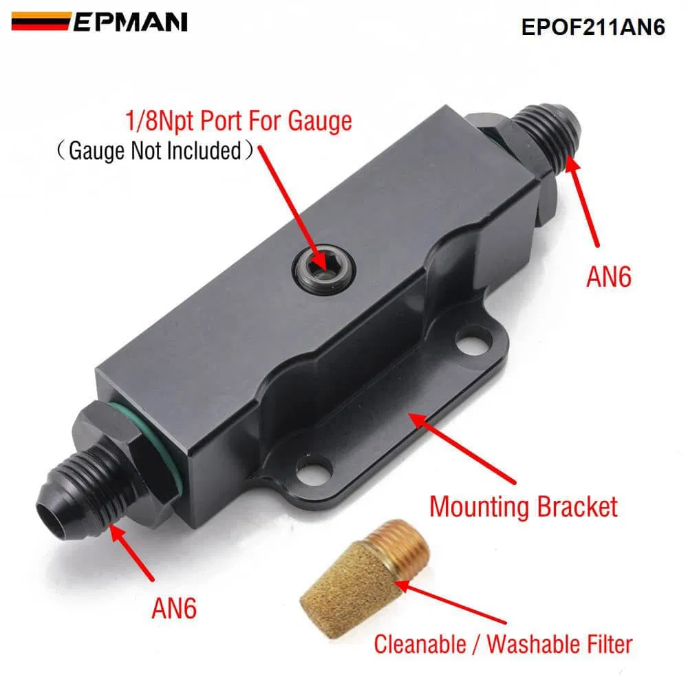 Epman Performance Universal Inline An6 Fuel Filter Billet Aluminium Black 1/8 NPT Port Epof211an6