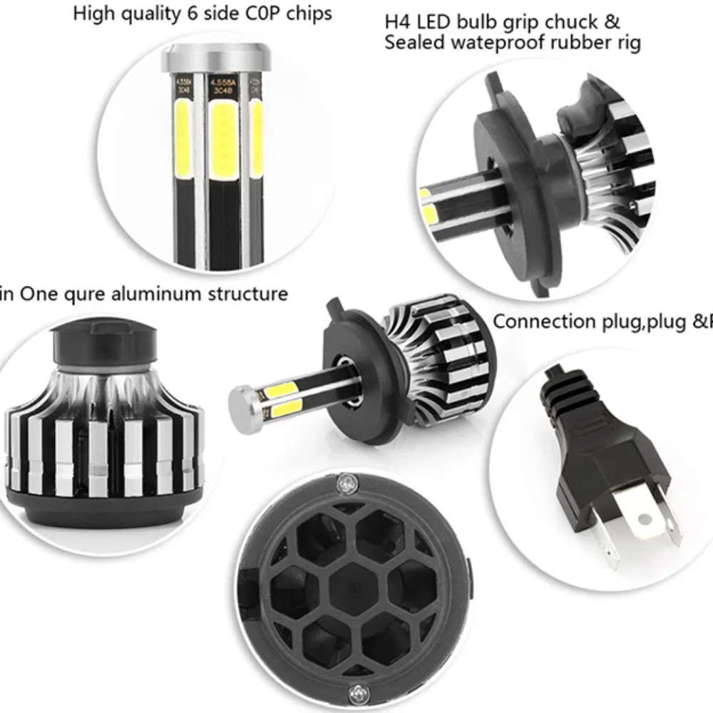 Car Accessories 6 Sides COB Chip 360 Degree Lighting H4 Motorcycle LED Headlight