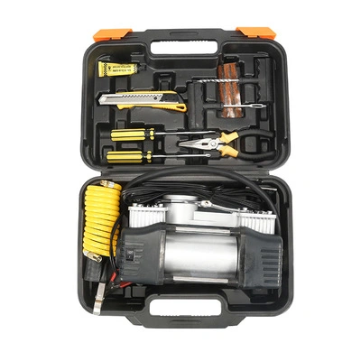 Dual Cylinder Car Tire Pump Air Compressor Emergency Kit with Plastic Box Tire Accessories for Cars, Bicycles, Motorcycles, Tractors, Trucks
