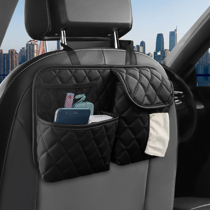 Backseat Car Organizer with Tissue Holder Leather Car Back Seat Organiser for Kids Car Travel Accessories with Net Pockets Front-Backseat Organizer Bag