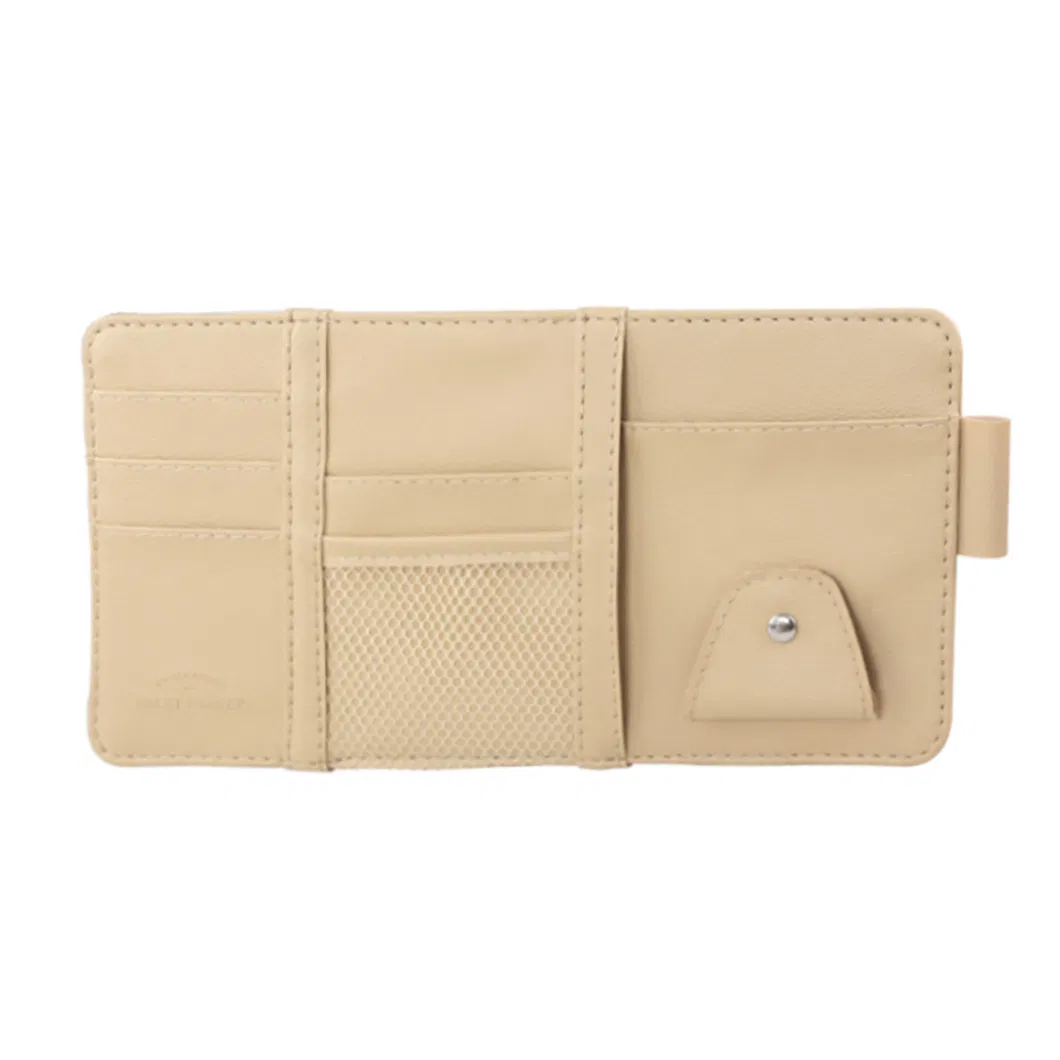 Car Sun Visor Organizer Sunglasses Holder Leather Auto Interior Accessory Travel Document Storage with Multi Pockets