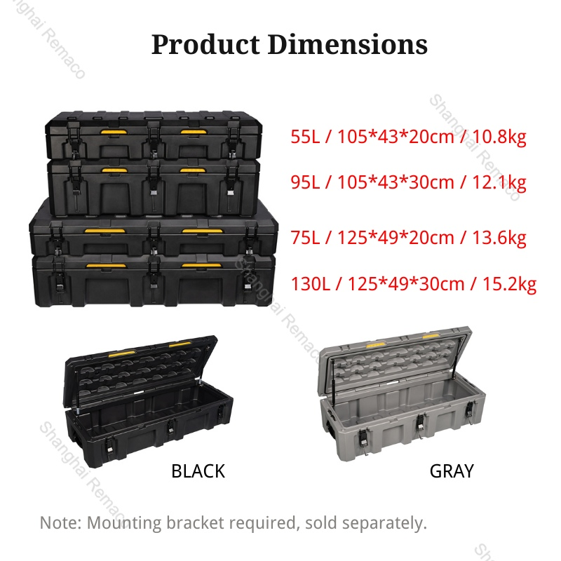 4WD Accessories Australia 75/95/130L Portable Plastic Car Roof Top Storage Tool Box Rotomold Rugged Case