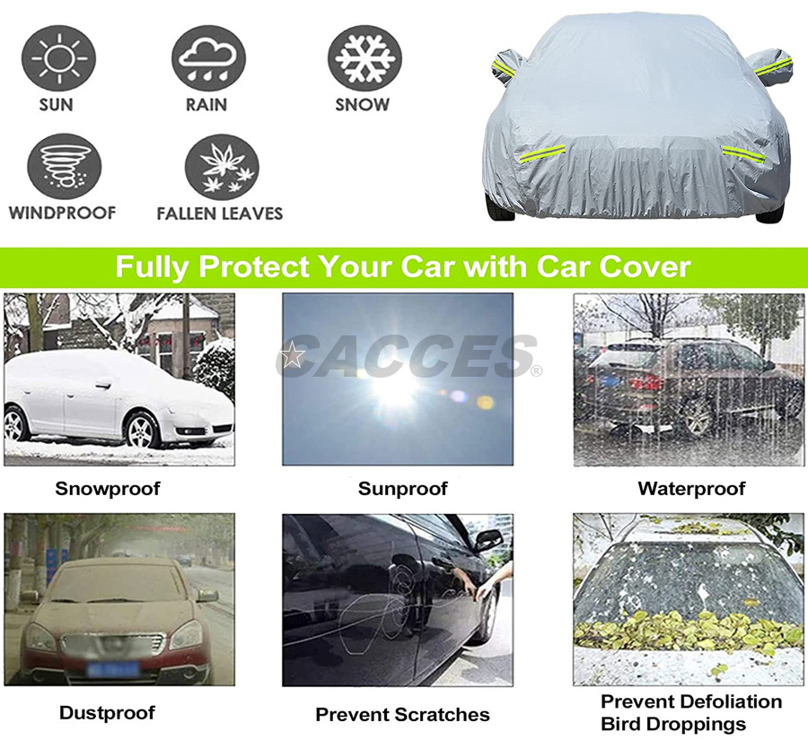 Grey Waterproof PEVA Cotton Fabric Thick Dust Rain UV Protection Outdoor Car Cover Tarp, Car Protection Auto Accessories Full Exterior Covers for SUV Automobile