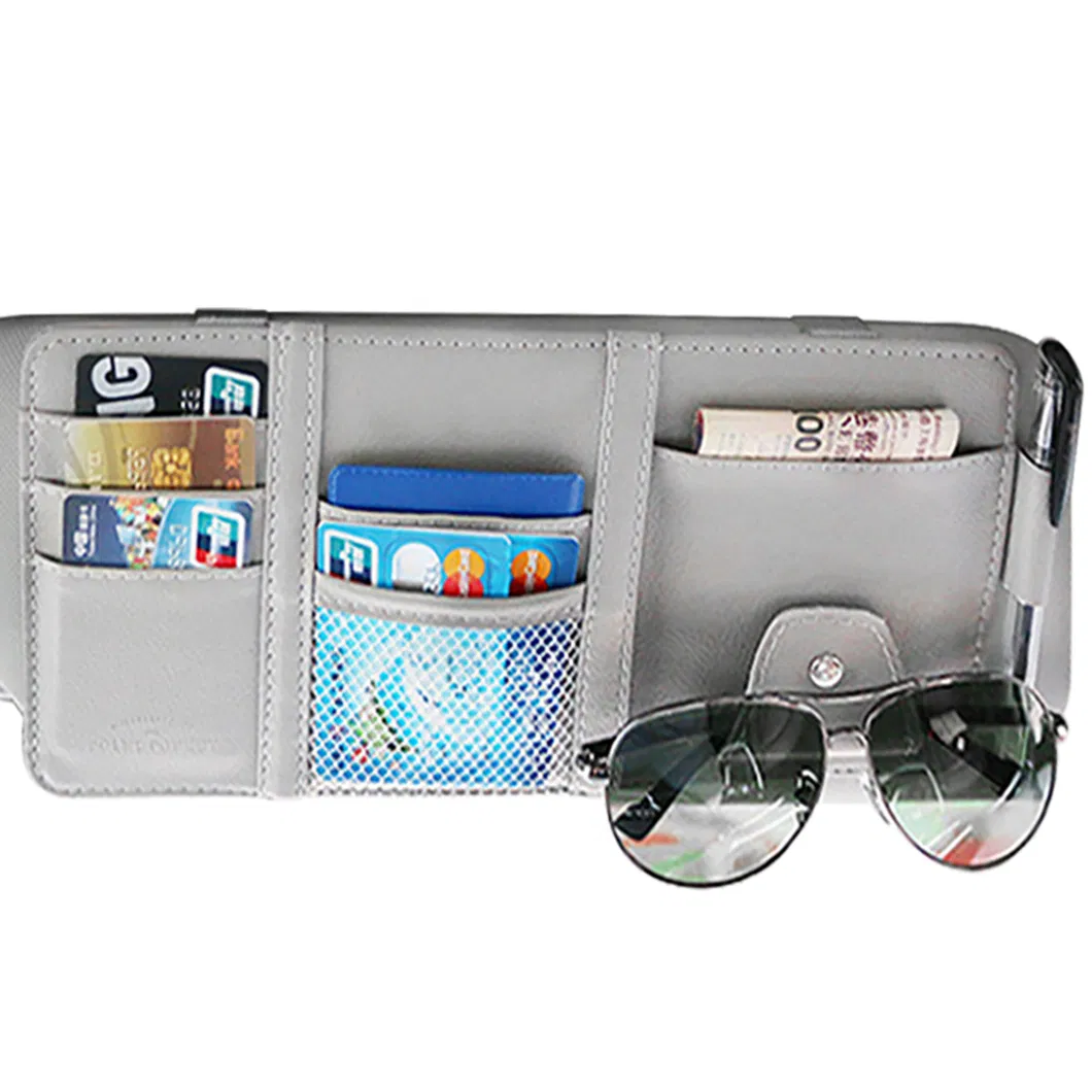 Car Sun Visor Organizer Sunglasses Holder Leather Auto Interior Accessory Travel Document Storage with Multi Pockets
