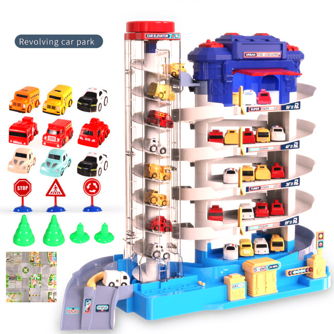 Car Parking Building Toys Music and Light Fire Policeman Theme 5 Layer Kids Vehile Track Toy with Rich Accessories Multifunction Parking Garage Toy