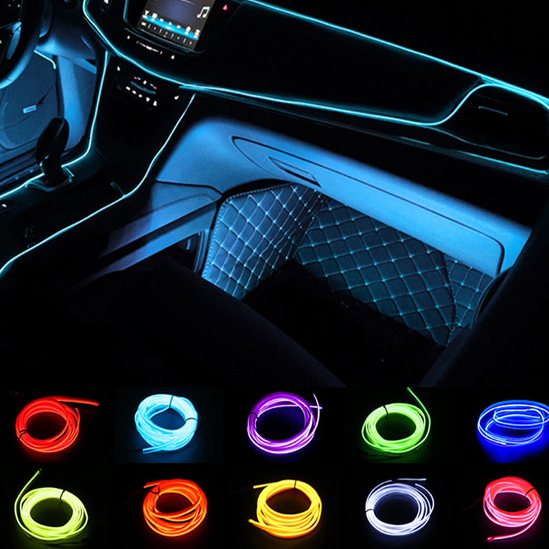 5m Car Interior Accessories Atmosphere Lamp EL Cold Light Line with USB DIY Decorative Dash Board Console Auto LED Ambient Light