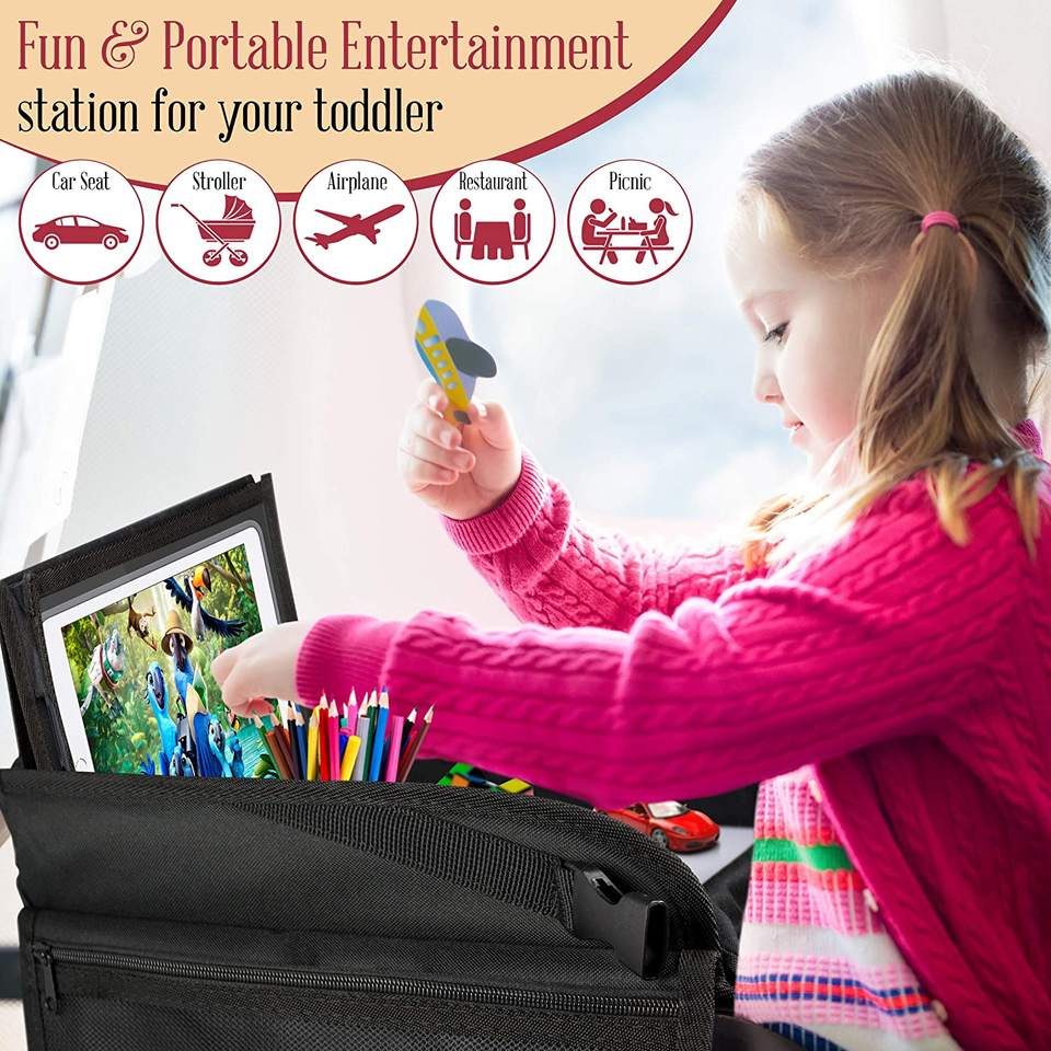 Kids Car Seat Tray Travel Lap Desk Accessory for Your Child's Rides and Flights Keeps Children Entertained Holding Their Toys